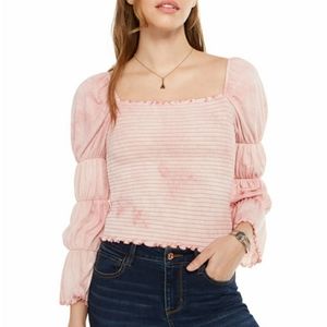 Tie Dyed Smocked Vicrorian Style Top, Mauve
